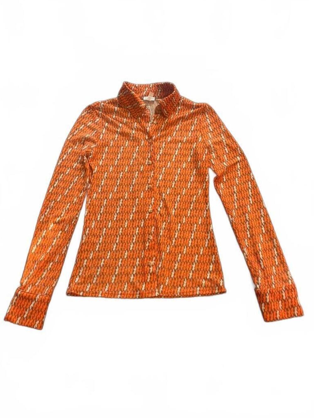 Inamorata Orange Patterned Long Sleeve Button-Up Shirt XS
